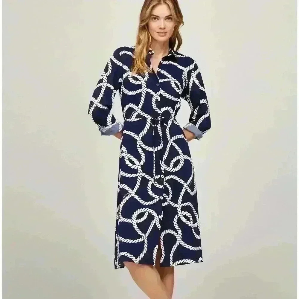Nautical Rope Print Midi Shirtdress - Women's XS